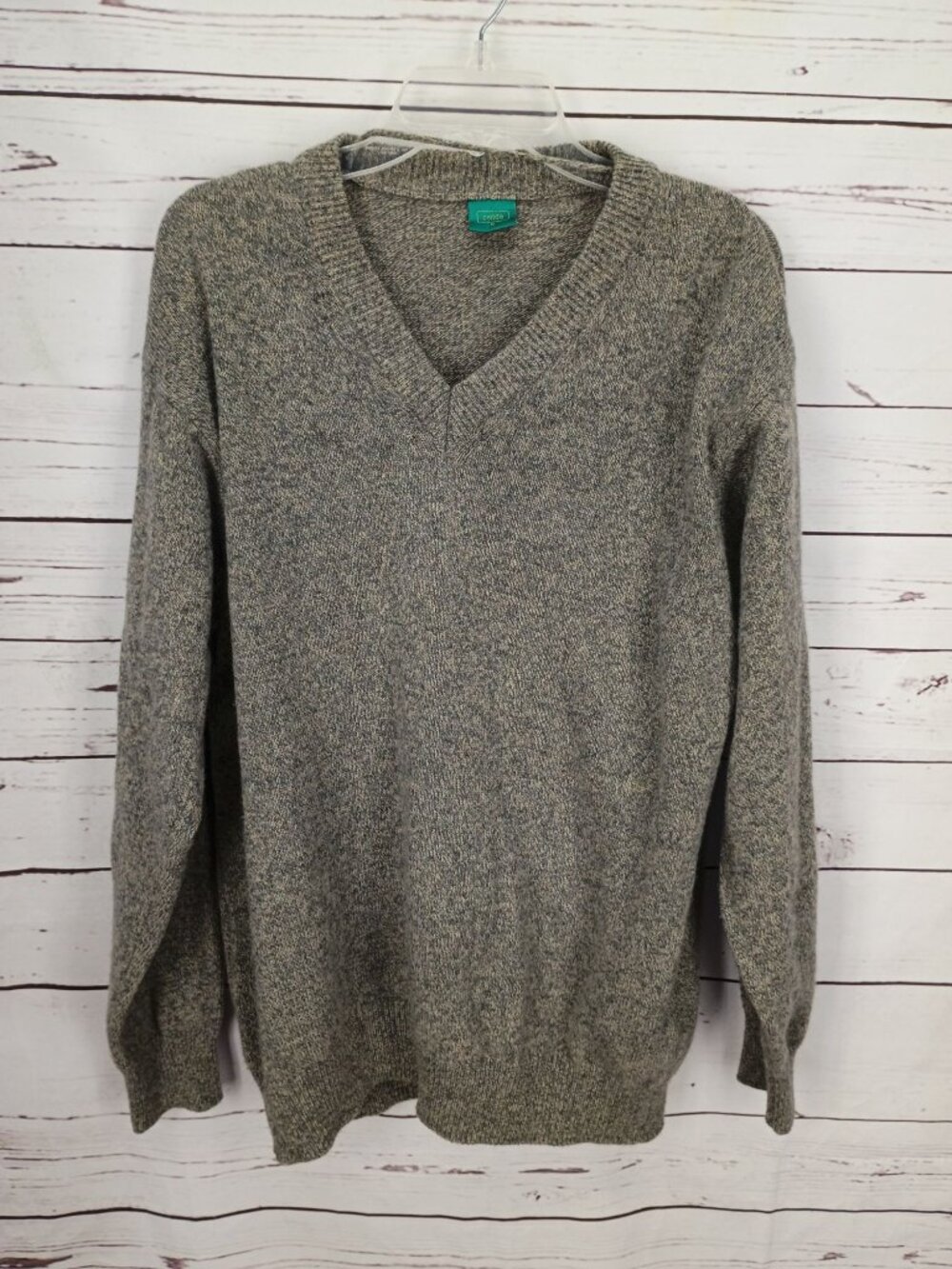 Canda Mens Gray V-Neck Knit Sweater Medium Long‎ Sleeve Pullover Wool Casual